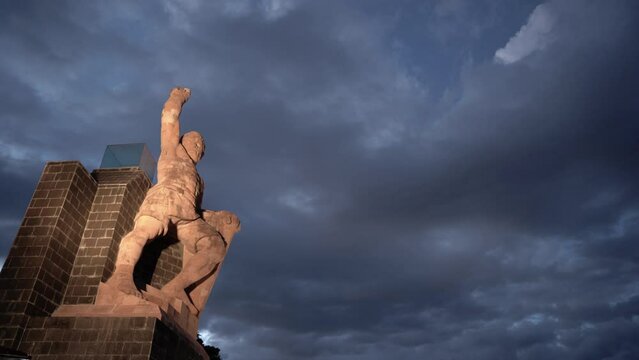 Amazing view angle of the statue of the famous warrior, pipila, at night