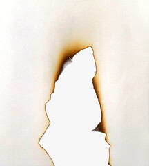 burnt paper for texture. damaged paper with burnt stain. blank ripped paper for a design element.	