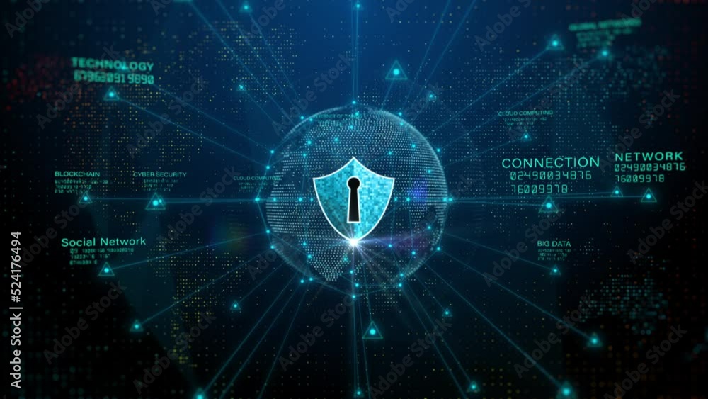 Poster shield icon cyber security, digital data network protection, future technology digital data network 