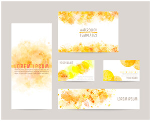 Naklejka premium watercolor abstract background. leaflet cover, card, business cards, banner design templates set (orange)