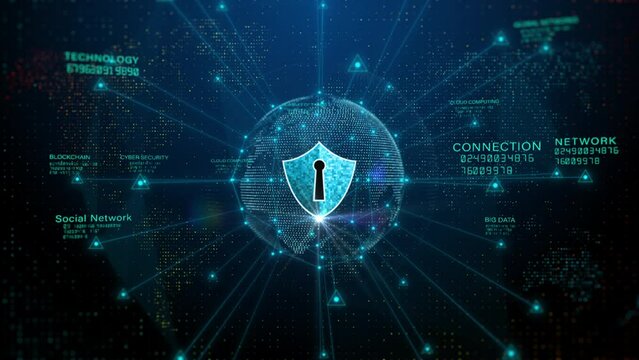 Shield Icon Cyber Security, Digital Data Network Protection, Future Technology Digital Data Network Connection Motion Abstract Background 4k