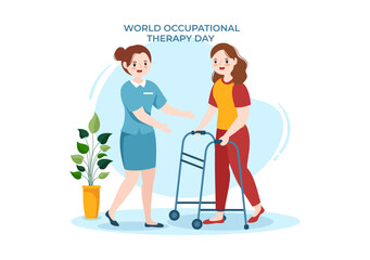 World Occupational Therapy Day Celebration Hand Drawn Cartoon Flat Illustration with Physical Therapists to Maintain and Recover Health