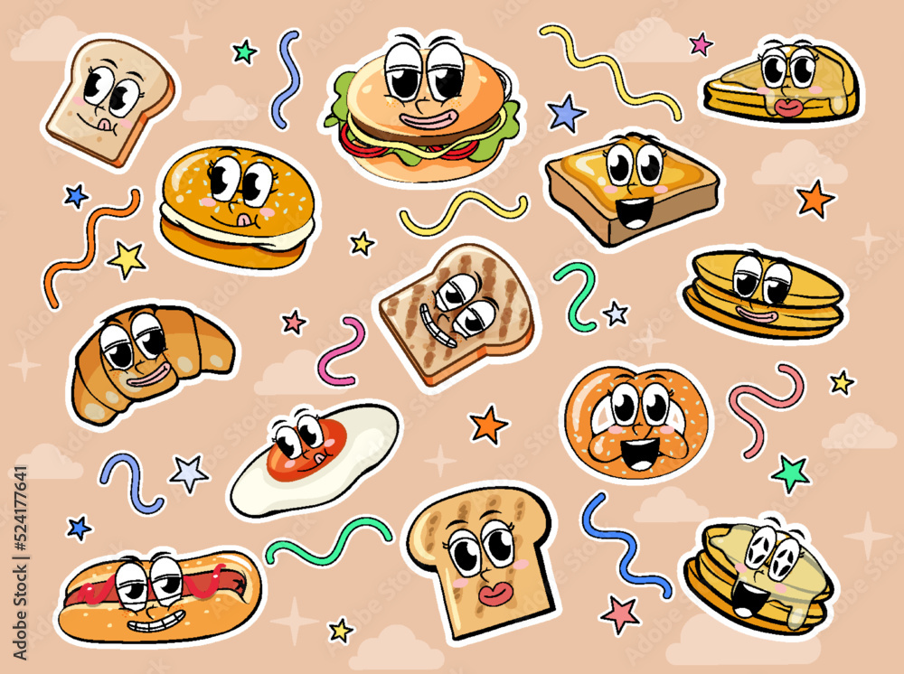 Wall mural set of food sticker comic style