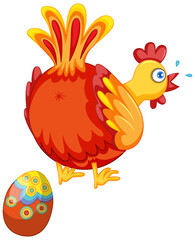 Cute chicken laying eggs