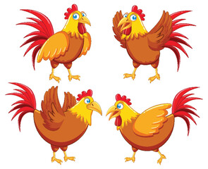 Chicken cartoon characters set