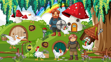 Obraz na płótnie Canvas Hobbit house with farm animals