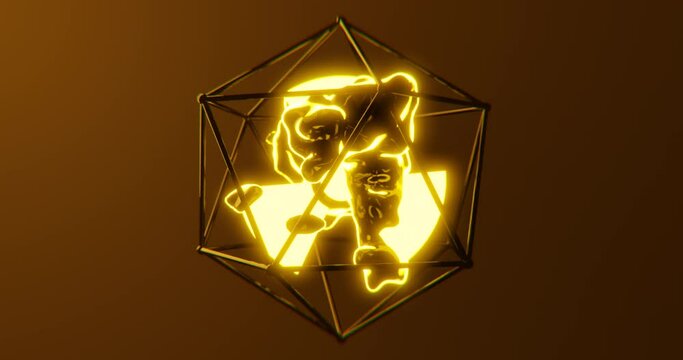 Radiation Sign rotates in containment container. Symbolic animation. Loopable. Seamless loop.