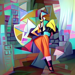 80s Fashion Wallpaper in Cubism Style, Funky Trend Abstract Art, Futuristic Mosaic Tiles Painting, Retro Pop Art, Virtual Stage Illustration, Vivid Disco Clothes Background, Memphis Style Design