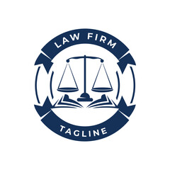 Blue minimalist law logo design. Lawyer or notary design template. Editable Vector