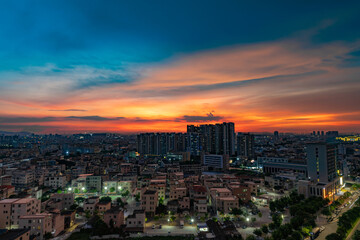 Fototapeta na wymiar a Chinese suburb in sunset time