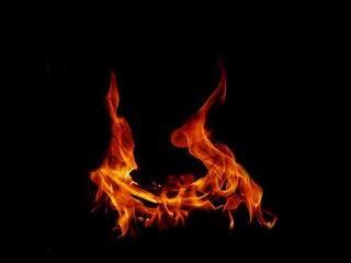 A beautiful flame shaped as imagined. like from hell, showing a dangerous and fiery fervor, black background.