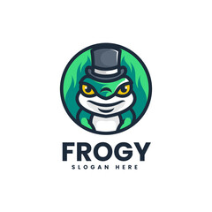Vector Logo Illustration Frog Mascot Cartoon Style.