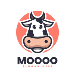Vector Logo Illustration Cow Mascot Cartoon Style.