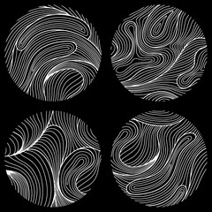 Set of abstract design. Circle dynamic waves and lines. Hand drawn simple shapes.