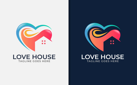 Love House Logo Design. Abstract Minimalist Love Symbol and House Combination with Gradient Colorful Concept.