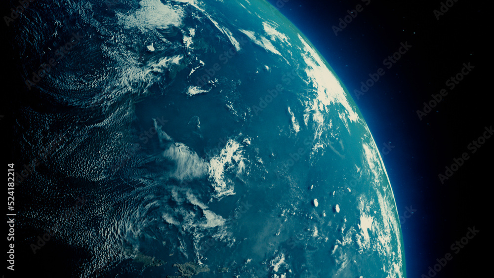 Wall mural earth rotate from space, 3d rendering of globe, sunrise from space, abstract background
