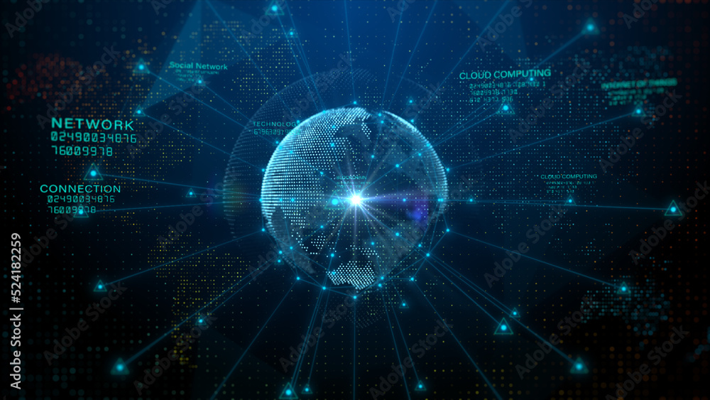 Poster Technology Network Data Connection, Digital Data Network, and Cyber Security, Futuristic Global Network Connection, Abstract Background 3d rendering