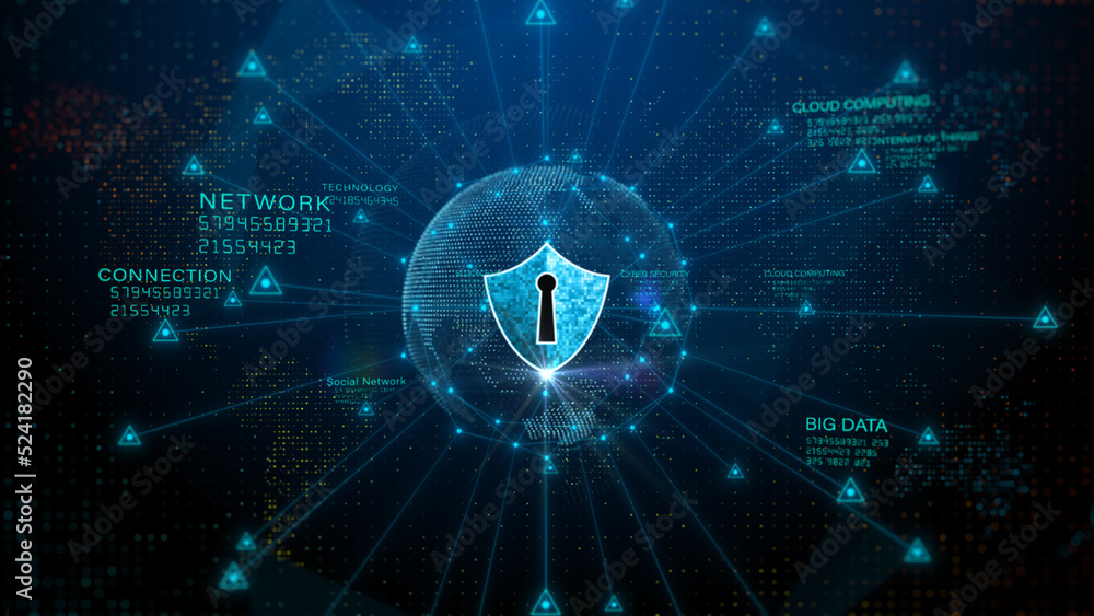 Poster shield icon cyber security, digital data network protection, future technology digital data network 