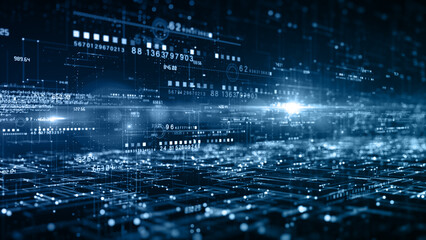Technology Digital Cyberspace with Particles and Digital Data Network Connections. Big data Connection and Data Analysis, Technology Digital Abstract Background 3d Rendering