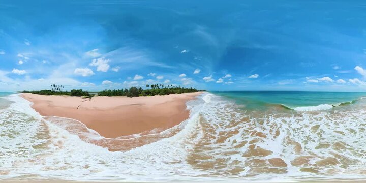 Aerial drone of Beautiful sandy beach and ocean. Sri Lanka, 360 panorama VR.