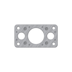 Joining connector construction and repair work tool isolated icon. Vector metal mounting plate with holes for screw. Car detail with locking holes, steel connecting plate with spare parts