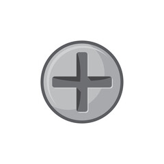 Obraz premium Screw head with cross socket isolated realistic icon. Vector countersunk metallic bolt drive with cross shaped top. Chrome rivet, silver button, construction, building and repair tool, nail bolt head