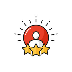 User experience and service quality rating color outline icon. Customer review and feedback, client satisfaction evaluation thin line vector sign or pictogram with human silhouette with three stars