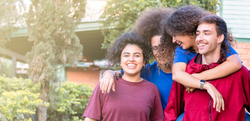 Millennial friends group having fun at the backyard party - Happy young people  laughing  - Friendship concept with guys and girls together