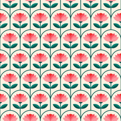 Fototapeta na wymiar Retro luxury geometric flower and leaf seamless pattern background.