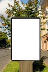 Street billboard on a city street with a white blank background for business advertising.