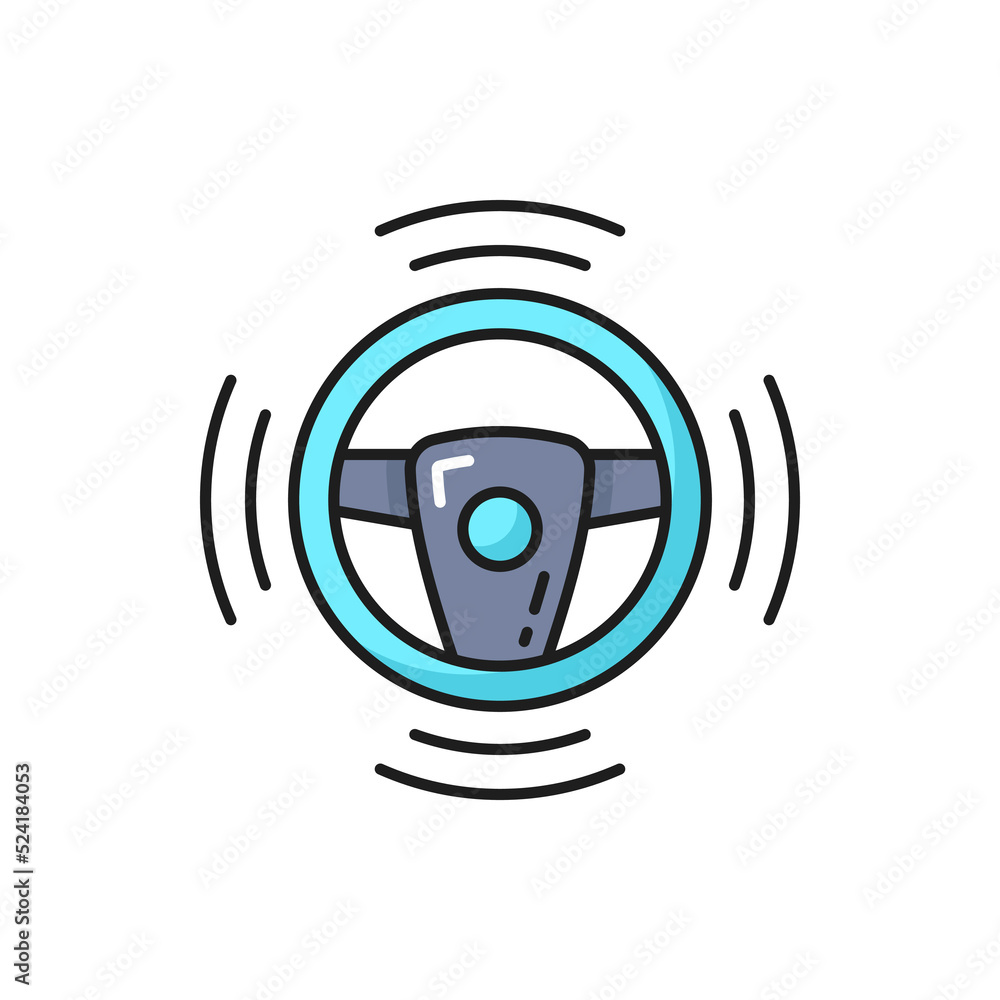 Poster self and autonomous driving car technology outline icon with steering wheel. vehicle driving smart a
