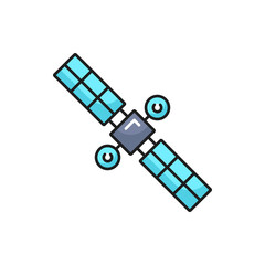 Communication technology outline icon space satellite. Telecommunication, internet broadcast and television signal transmission thin line vector icon, linear pictogram with artificial satellite