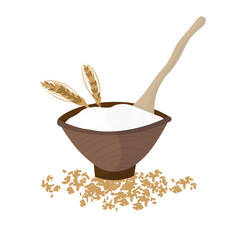 Bowl with flour on white background