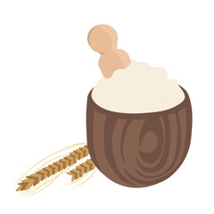 Bowl with flour on white background