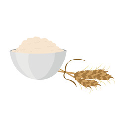 Bowl with flour on white background