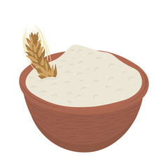 Bowl with flour on white background