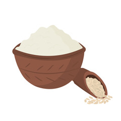 Bowl with flour on white background