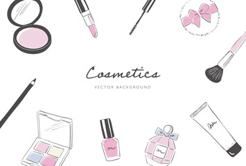 vector background with a set of hand drawn make up icons for banners, cards, flyers, social media wallpapers, etc.