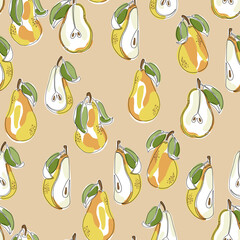 Bright Hand Drawn Pear Vector Seamless Pattern
