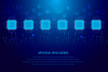 Futuristic Artificial intelligence background. Technology Science Day background with chipset, hand and geometric elements vector.