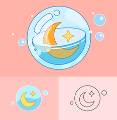 Bubble with moon inside cute logo kawaii art