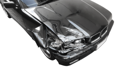 Car crash accident isolated on transparent background. Broken headlight.