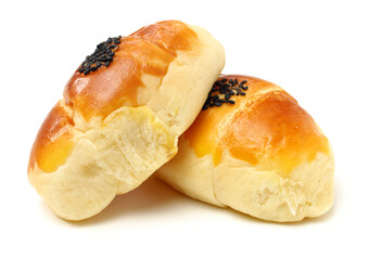 Small breads with black sesame on white background