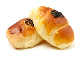 Small breads with black sesame on white background