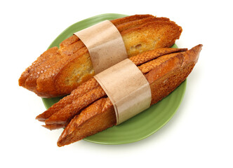 Slices toast bread on white background