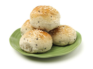 small round breads with sesame on white background