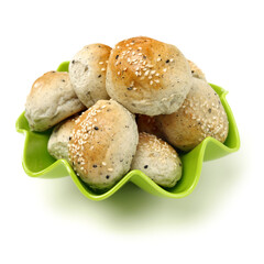 small round breads with sesame on white background