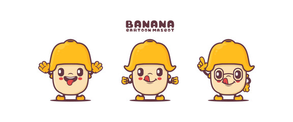 Banana cartoon mascot with different expressions. fruit vector illustration