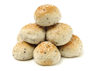 small round breads with sesame on white background