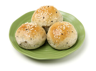 small round breads with sesame on white background